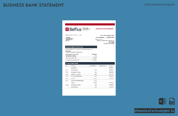 Belfius Bank Unternehmensabschluss – Beispielvorschau (Word und PDF)